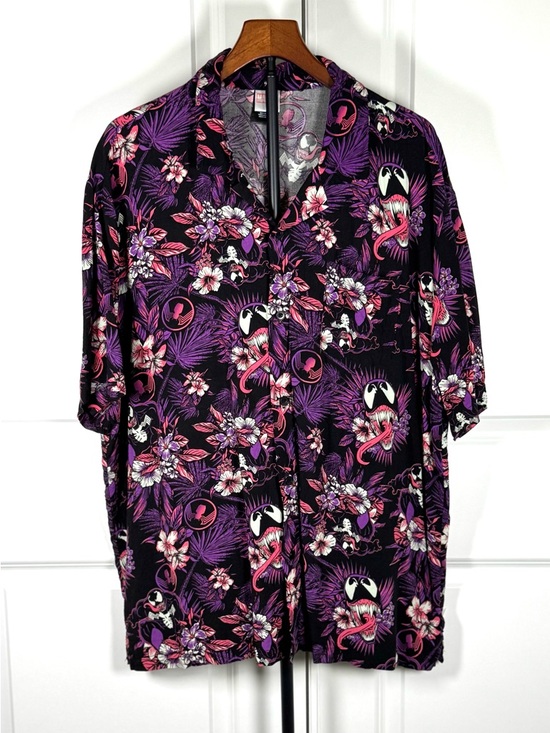 Marvel Other - Marvel Venom Hawaiian Camp Shirt Rayon Graphic Aloha Button Up Black Purple